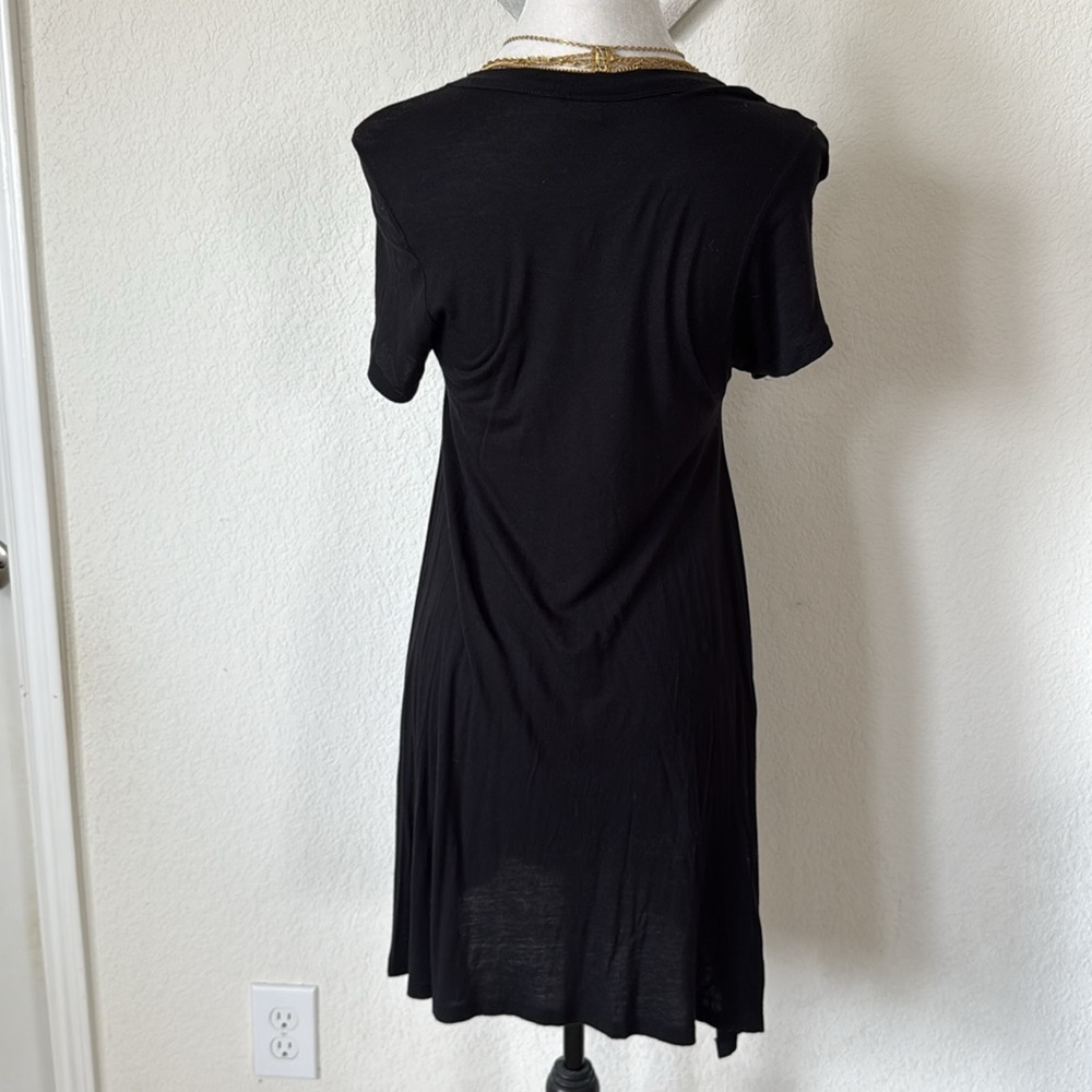 Lagaci • Black Casual Sheath Mini Dress Lace Up Neckline - Picture 3 of 4